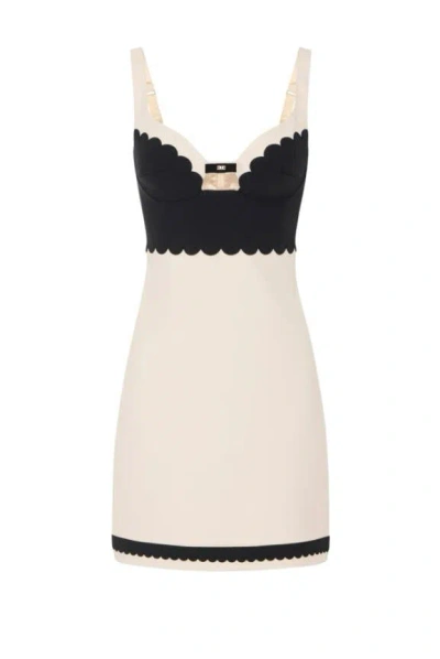 Elisabetta Franchi Heart Neck Mini Dress With Spaghetti Straps In Beige