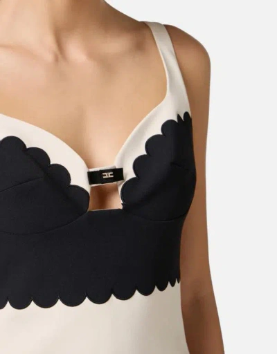 Elisabetta Franchi Heart Neck Mini Dress With Spaghetti Straps In Beige