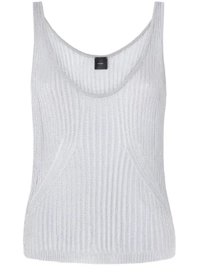 Pinko Noha Viscose And Metallized Fibre Tank Top In Grey