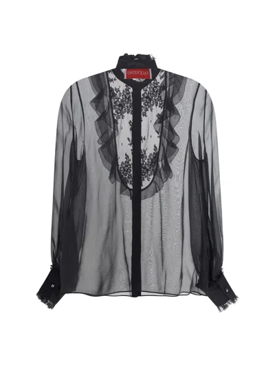 Valentino Silk Chiffon Blouse With Lace And Ruffles Trim In Black