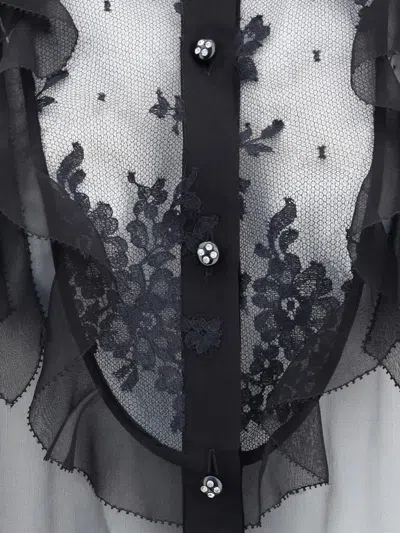 Valentino Silk Chiffon Blouse With Lace And Ruffles Trim In Black