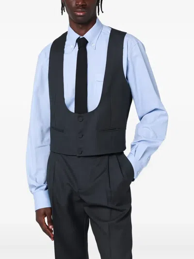 Valentino Virgin Wool Waistcoat In Grey