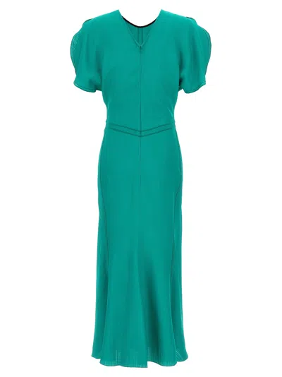 Victoria Beckham Gathered Waist Midi Dress In Green