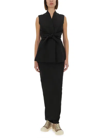 Rick Owens Sleeveless Wool Top With V-neck And Adjustable Front Ties In Black