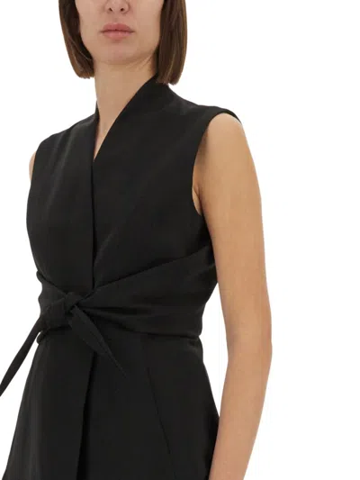 Rick Owens Sleeveless Wool Top With V-neck And Adjustable Front Ties In Black