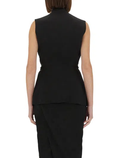 Rick Owens Sleeveless Wool Top With V-neck And Adjustable Front Ties In Black
