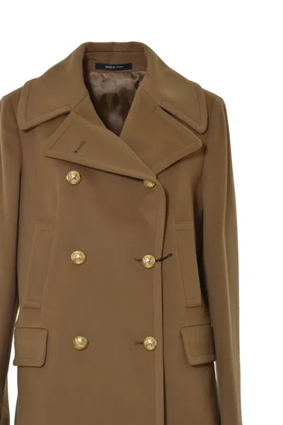 Tagliatore Camel Cashmere And Wool Blanche Coat In Brown