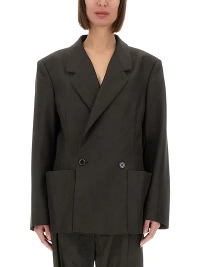 Lemaire Tailored Double Breasted Jacket In Brown
