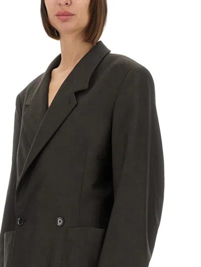Lemaire Tailored Double Breasted Jacket In Brown