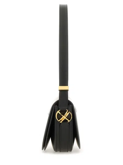 Patou Leather Shoulder Bag With Adjustable Strap In Black