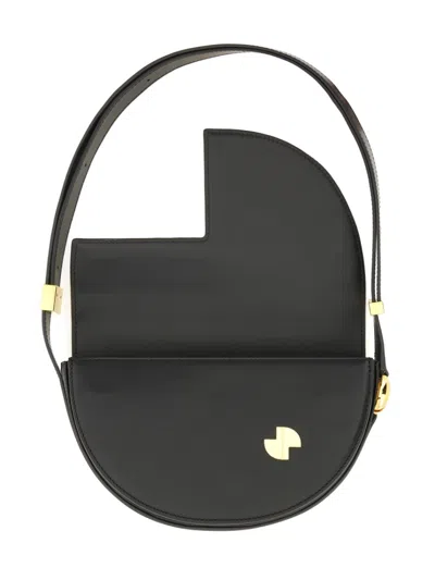 Patou Leather Shoulder Bag With Adjustable Strap In Black
