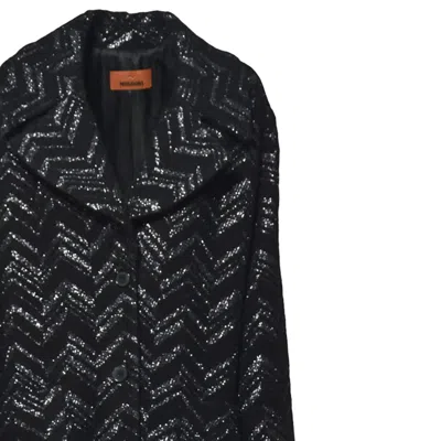 Missoni Black Bouclé Knit Coat With Lame Chevron In Black