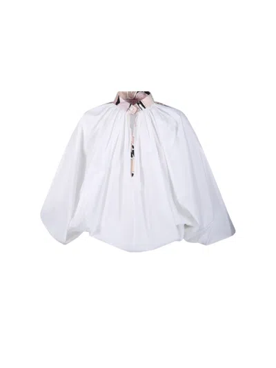Pucci Emilio  High-neck Cotton Blouse With Drawstring Closure In White