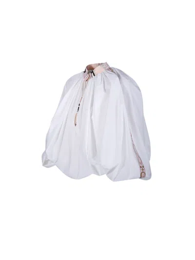 Pucci Emilio  High-neck Cotton Blouse With Drawstring Closure In White