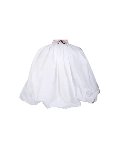 Pucci Emilio  High-neck Cotton Blouse With Drawstring Closure In White