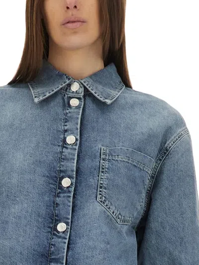 Shop Moschino Cropped Denim Jacket In Blue