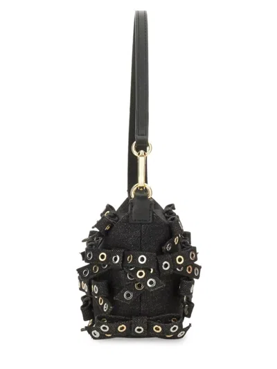 Ganni Denim Butterfly Bow Shoulder Bag In Black