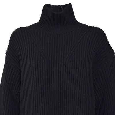 Jil Sander Black Ribbed Wool Turtleneck Sweater In Black