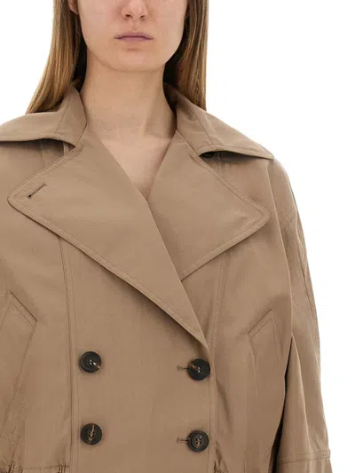 Brunello Cucinelli Brown Double-breasted Crop Jacket With Windbreak Flap And Classic Wide Lapels In Neutrals