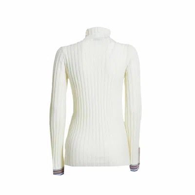 Etro Cream Pure Wool Turtleneck Sweater With Multicolor Cuffs In White