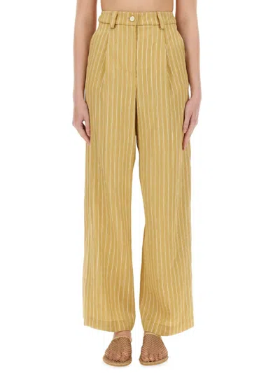 Alysi Striped Satin Tailored Pants In Brown