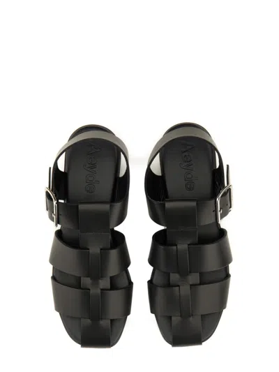 Aeyde Strappy Open Toe Flat Sole Sandals In Black