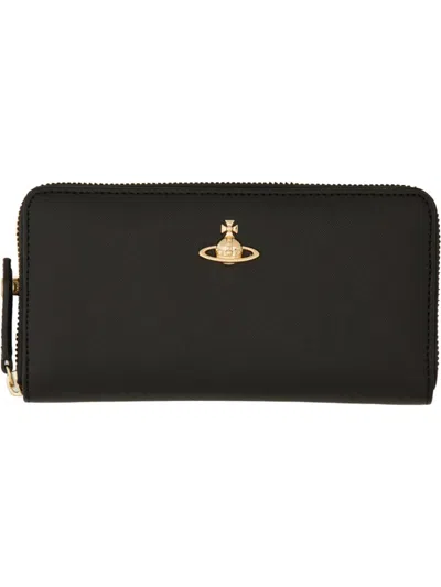 Vivienne Westwood Classic Zip Round Wallet Faux Leather Black One Size Women In Black
