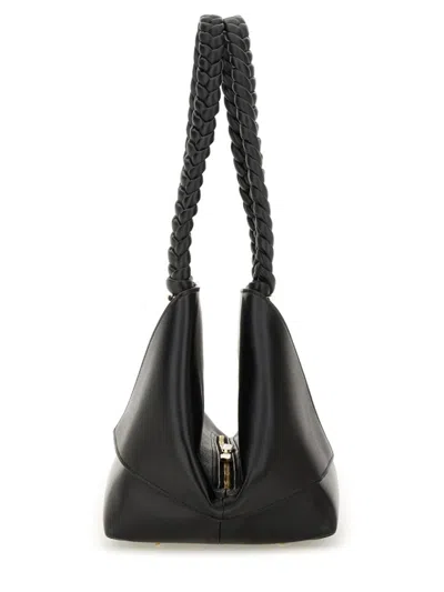 Ferragamo The Scarf Bag Black Shoulder Bag With Braided Handles And Folded Corners In Leather Woman In Black