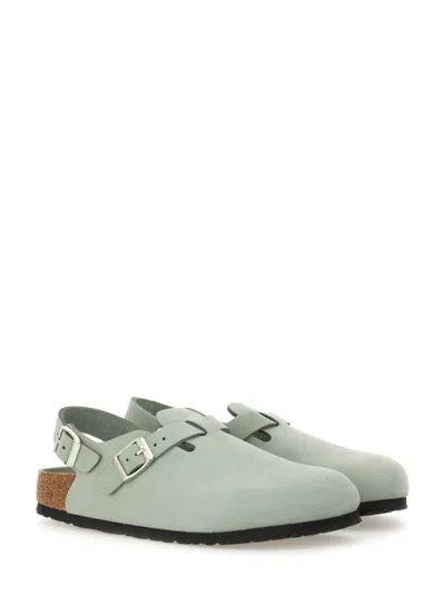 Birkenstock 'tokio' Light Blue Mules With Buckles On The Front And Back In Grey