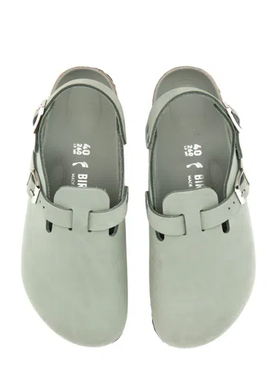Birkenstock 'tokio' Light Blue Mules With Buckles On The Front And Back In Grey
