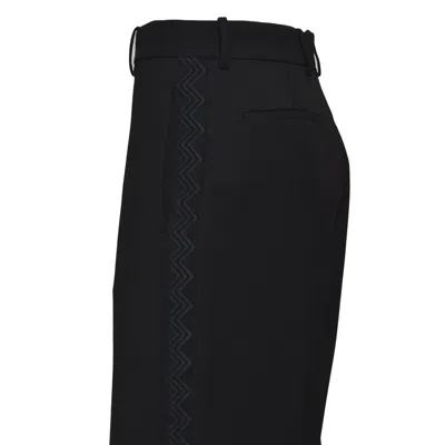 Missoni Black Wool Blend Pants With Embroidered Side Band In Black