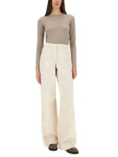 Brunello Cucinelli Wide-fit Denim Pants With High Waist In Neutrals