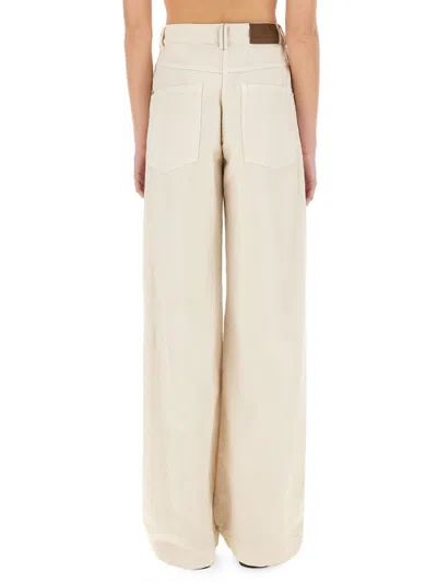 Brunello Cucinelli Wide-fit Denim Pants With High Waist In Neutrals