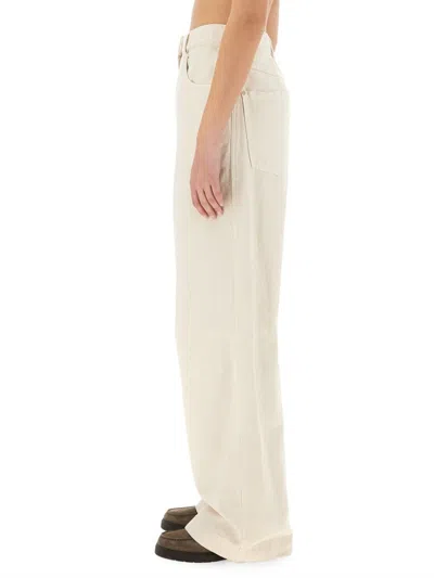 Brunello Cucinelli Wide-fit Denim Pants With High Waist In Neutrals