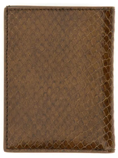 Tom Ford Small Snake Embossed Leather Folding Cardholder In Brown