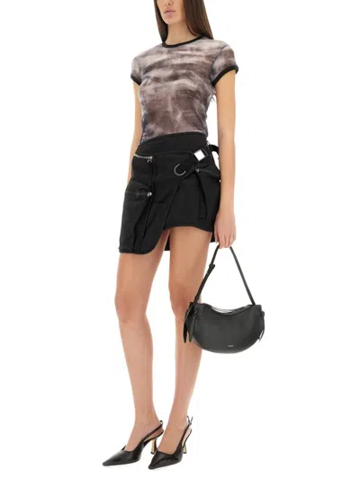 Helmut Lang Fitted T-shirt With Abstract Pattern And Sheer Fabric In Grey