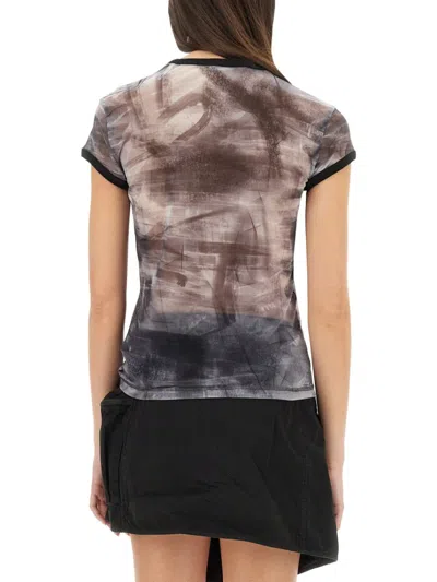 Helmut Lang Fitted T-shirt With Abstract Pattern And Sheer Fabric In Grey