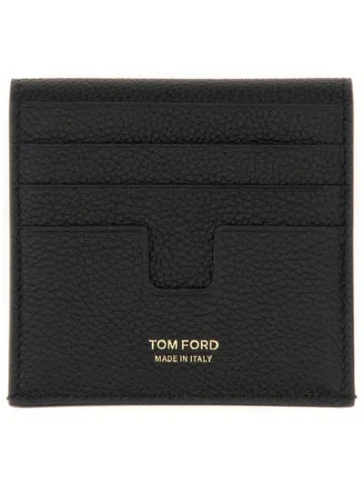 Tom Ford Calfskin Card Holder With Smooth Finish In Black