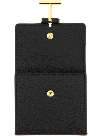 Tom Ford Calfskin Card Holder With Smooth Finish In Black