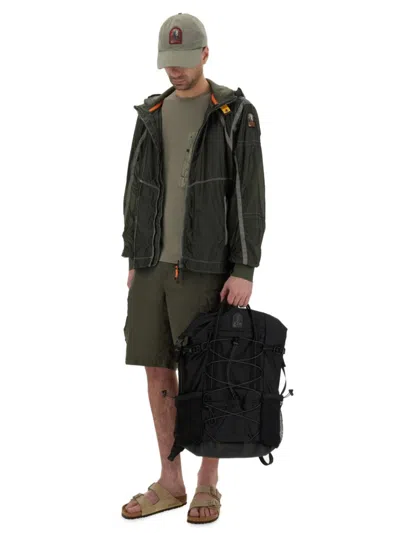 Parajumpers Edge Green Jacket With Logo Patch On The Sleeve And Shoulder Straps On The Back In Tech Fabric Man In Black
