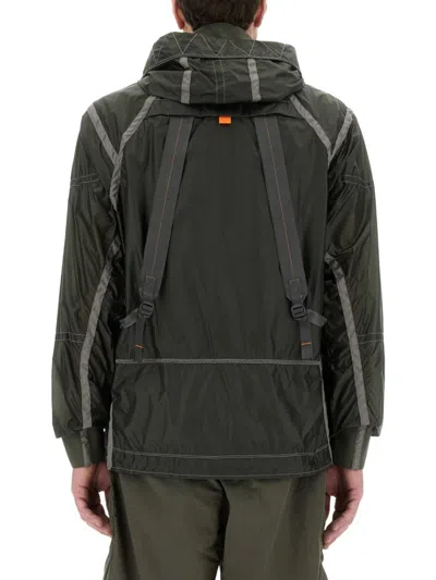 Parajumpers Edge Green Jacket With Logo Patch On The Sleeve And Shoulder Straps On The Back In Tech Fabric Man In Black