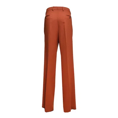 Etro Brick Virgin Wool Straight Pants With Jacquard Pattern In Red