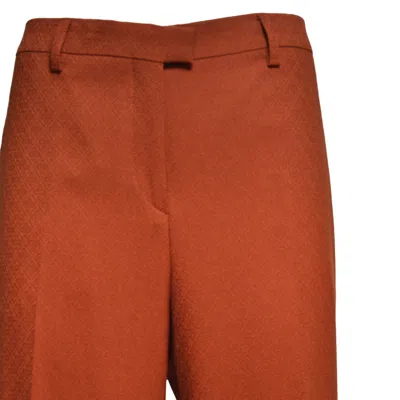 Etro Brick Virgin Wool Straight Pants With Jacquard Pattern In Red