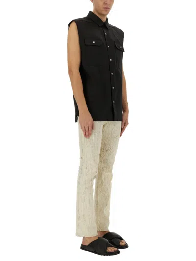 Rick Owens Black Linen Jumbo Sleeveless Outershirt With Pointed Collar In Black