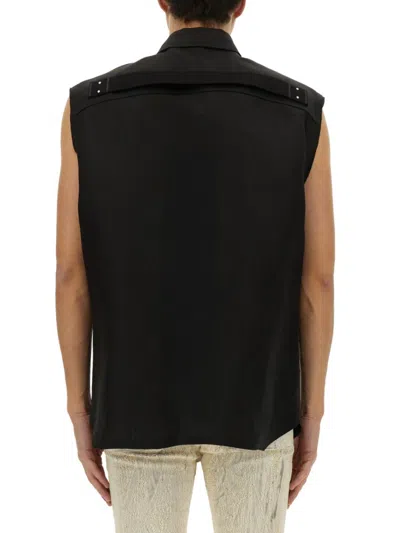 Rick Owens Black Linen Jumbo Sleeveless Outershirt With Pointed Collar In Black