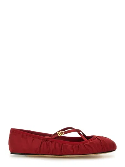 Dolce & Gabbana Ballerinas Satin Leather Sole In Red