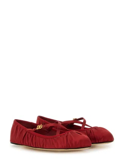 Dolce & Gabbana Ballerinas Satin Leather Sole In Red