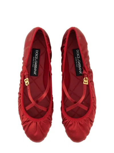 Dolce & Gabbana Ballerinas Satin Leather Sole In Red