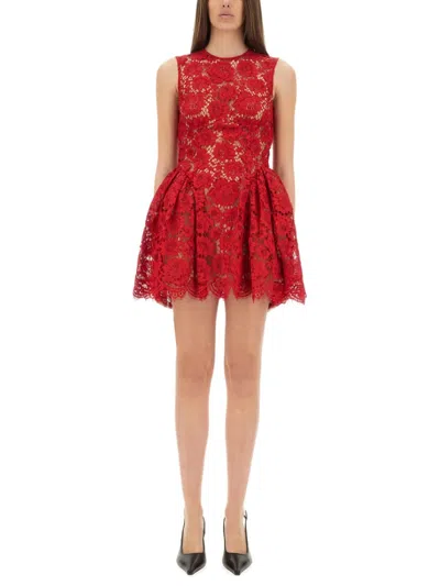 Self-portrait Red Fine Lace Pearl Mini Dresses Red In Red