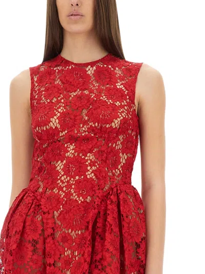 Self-portrait Red Fine Lace Pearl Mini Dresses Red In Red